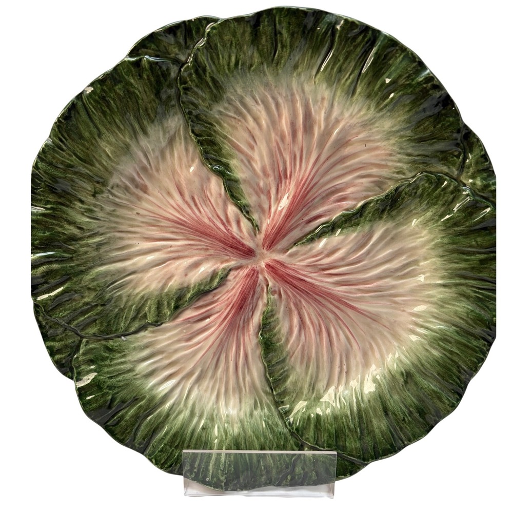 Fitz and Floyd Cabbage Leaf Ceramic Plate Green Pink Handcrafted Wall Decor 9in